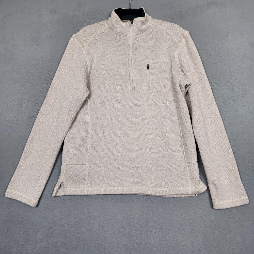 Woolrich Sweater Mens Medium Beige Quarter Zip Fleece Knit Pullover Outdoor